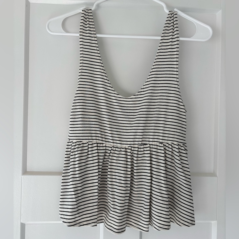 Olivia Rae New York Black and White Striped Peplum Tank Top